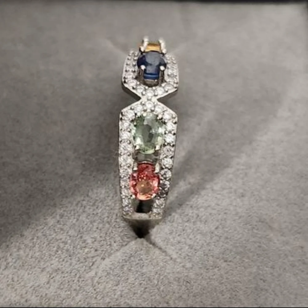 S925 Colorful Sapphire ring 4 stones